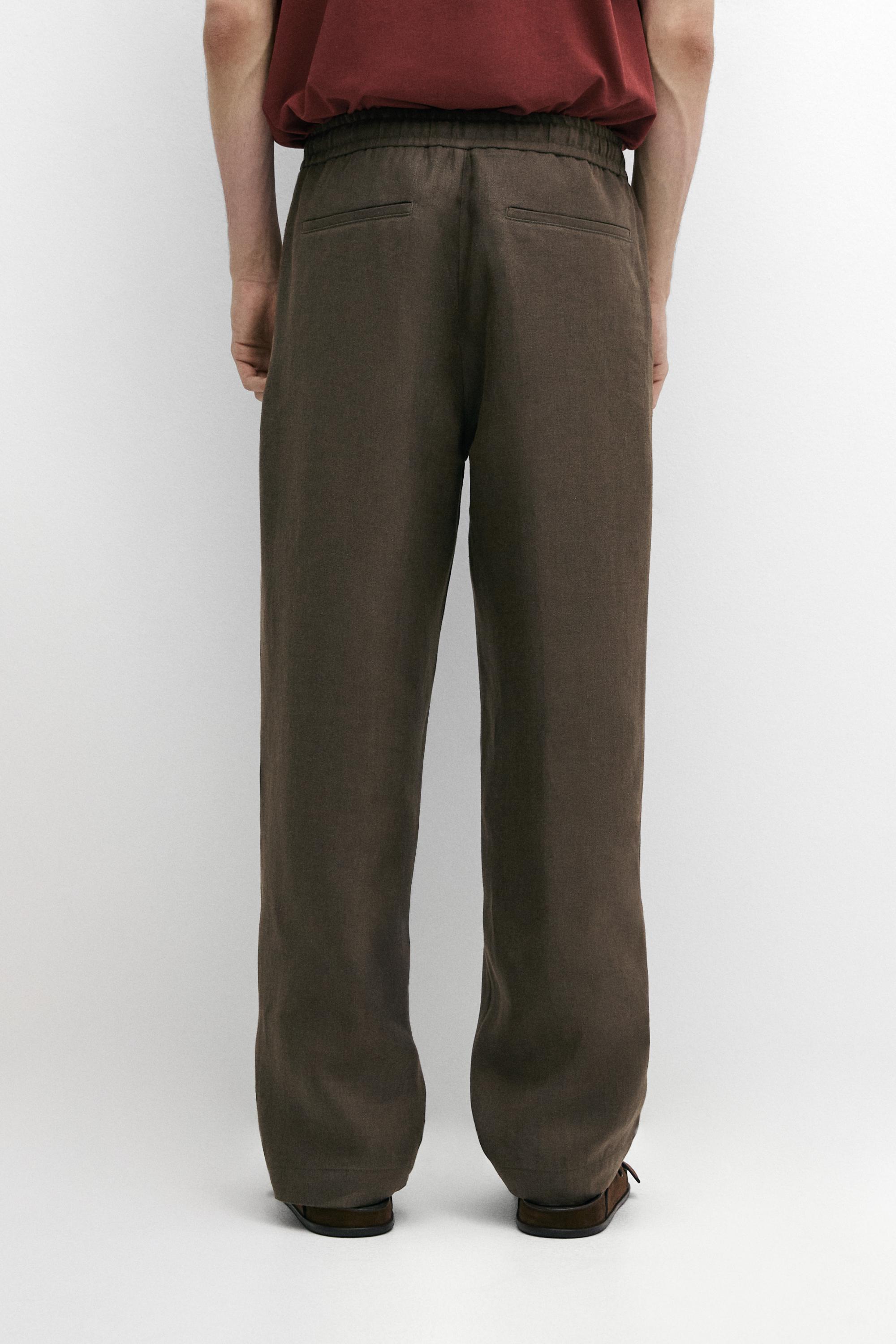 100% linen trousers with herringbone detail
